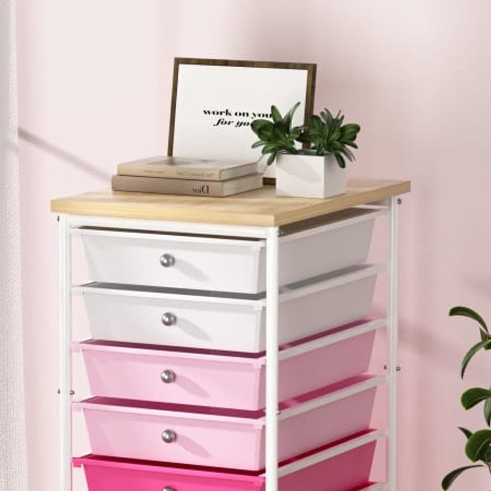 6-Tier Round Tube Wooden Board Rolling Cart (KD Style)
