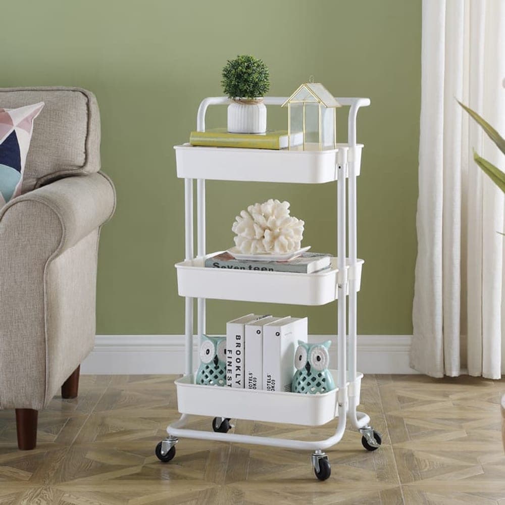 PP Utility Cart with Round Holes & Industrial Wheels (3-Tier with Handle)