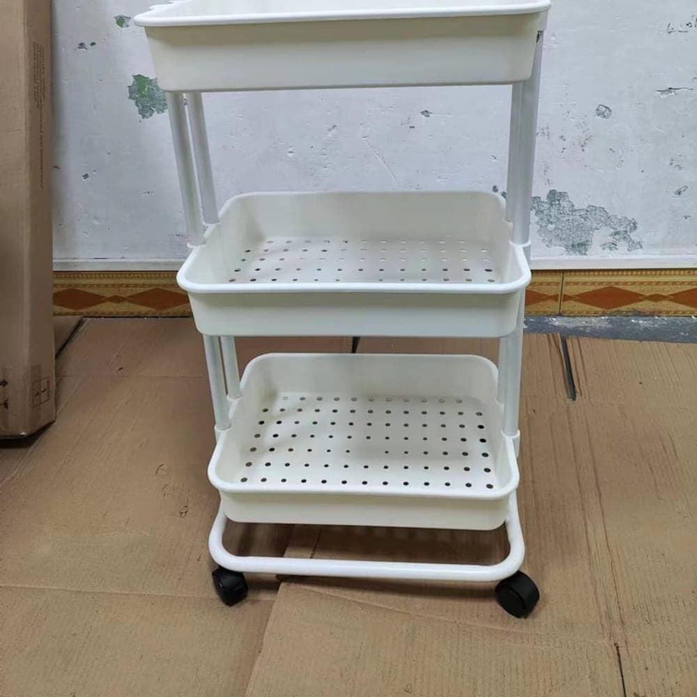 PP Utility Cart with Round Holes & PP Wheels (3-Tier with Handle)