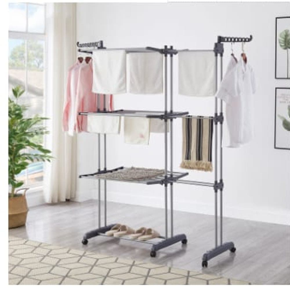 Extendable 3-Tier Double-Pole Clothes Drying Rack (3-Tier, Extendable)