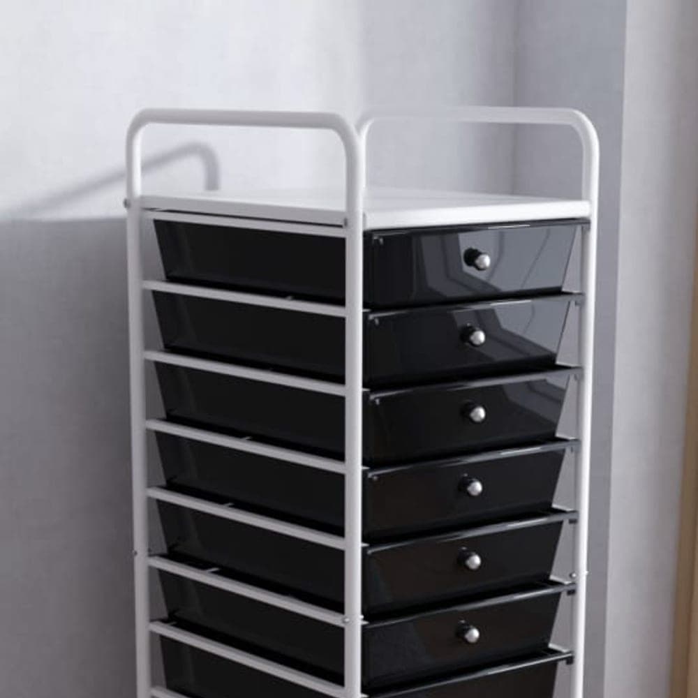 10-Tier Drawer Storage Rack with Small Bins (PP + Carbon Steel Tube, 16mm Diameter, 0.6mm Thickness)